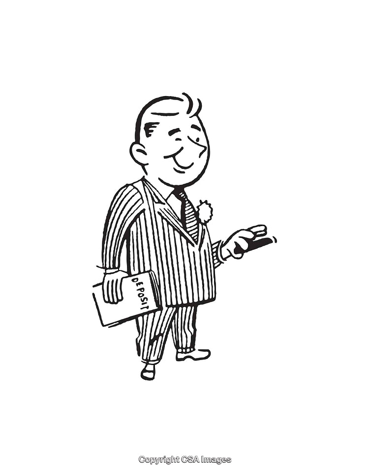 Vintage Line Art Illustration of a Business Figure in a Suit