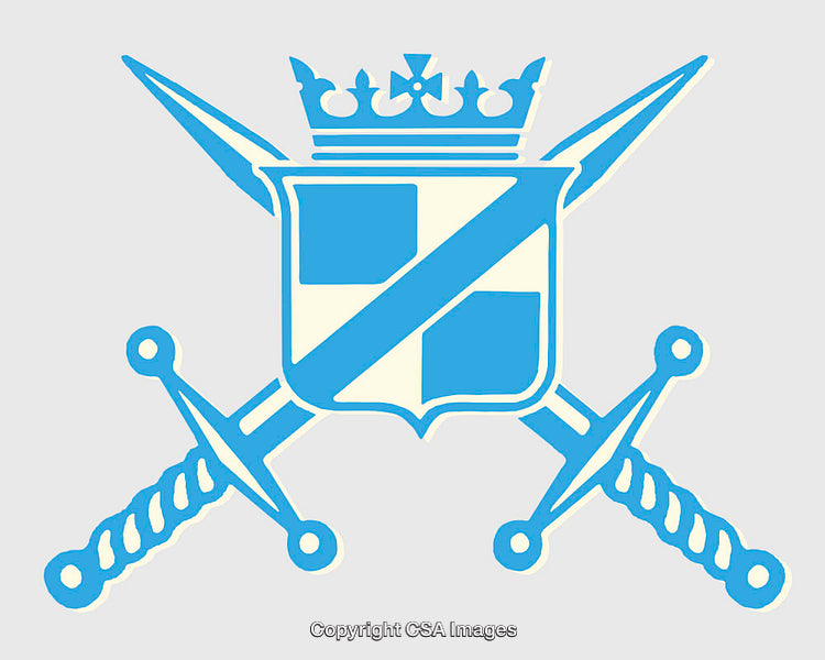 Illustration of a Heraldic Crest with Crown and Crossed Swords
