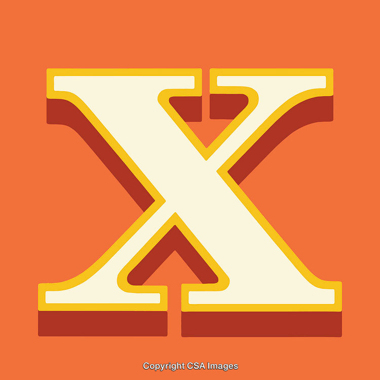 Bold and Colorful Yellow Letter X on Orange Background