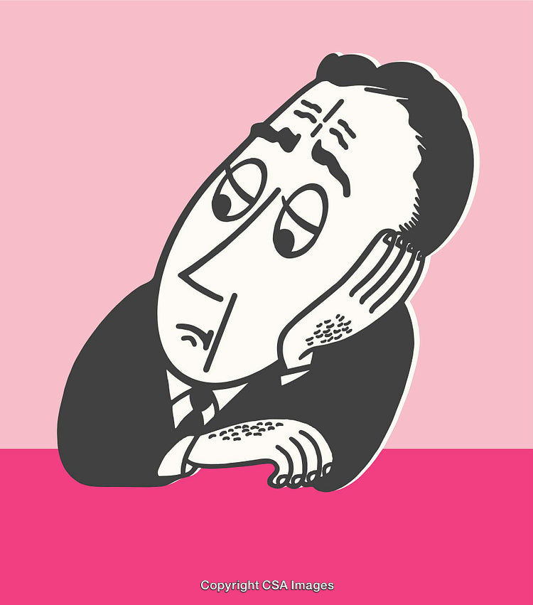 Line Art Illustration of a Contemplative Man in Business Attire