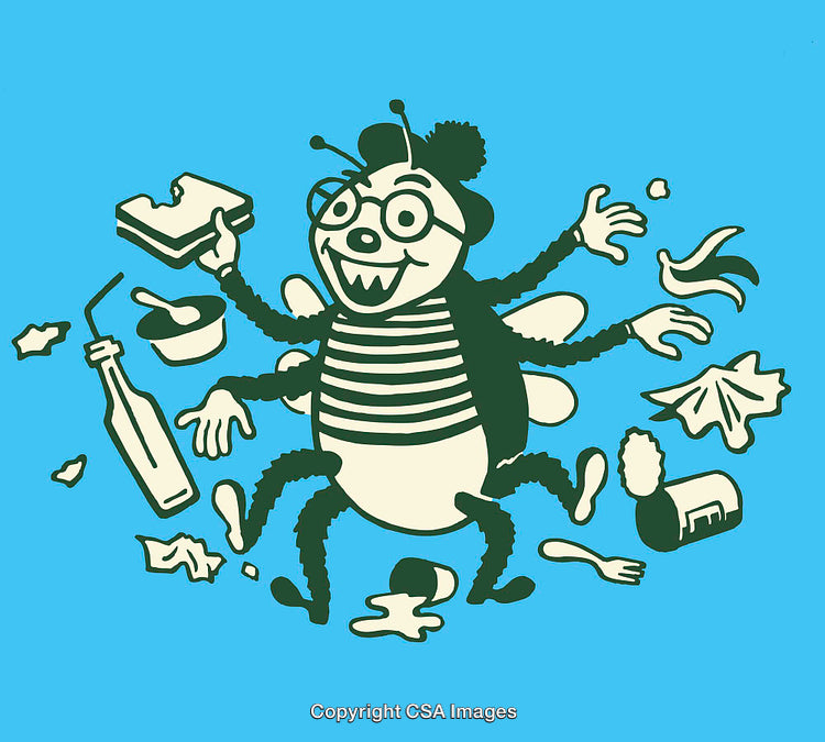 Whimsical Illustration of a Busy Insect with Multitasking Hands