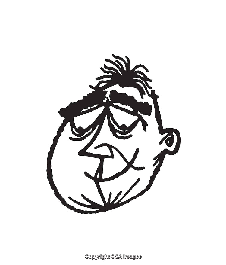 Black and White Line Art Illustration of a Quirky Cartoon Face