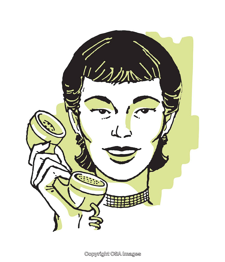 Retro Styled Illustration of Woman Talking on a Telephone