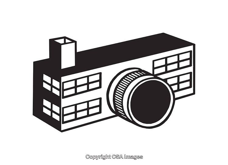 Line Art Illustration of a Building Combined with a Camera Design