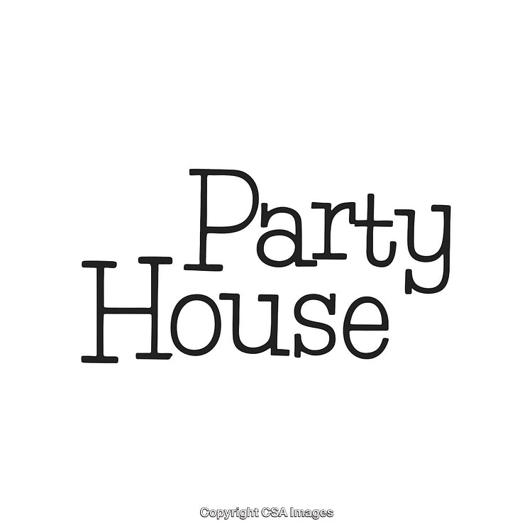 Stylized Black Text Art Reading 'Party House' on White Background