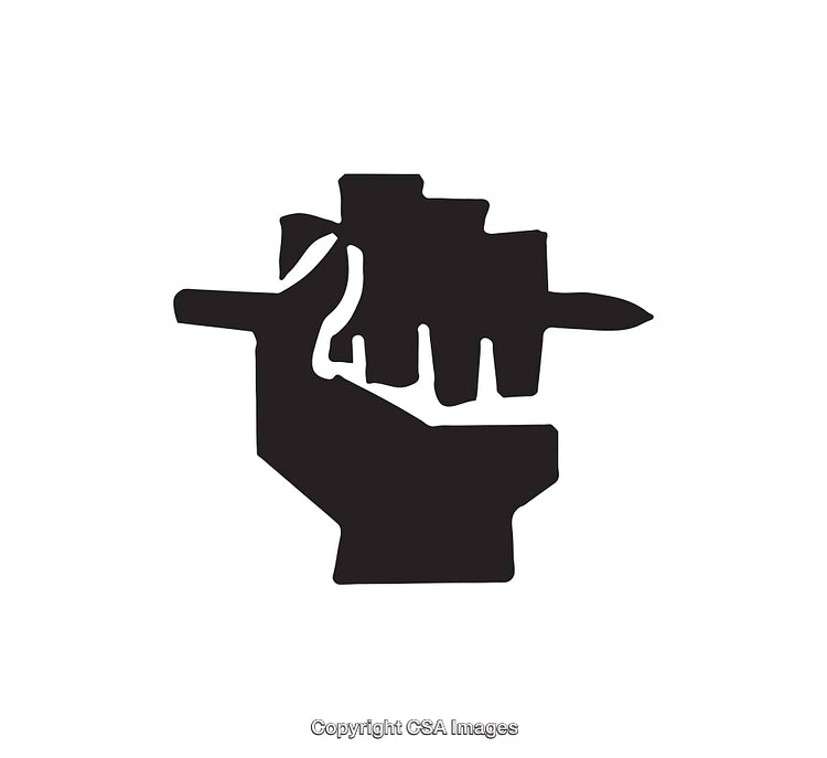 Black Silhouette of a Hand Holding Tools with Symbolic Meaning
