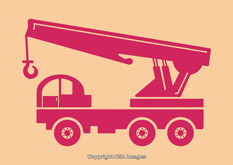 Pink Construction Crane Illustration on a Beige Background