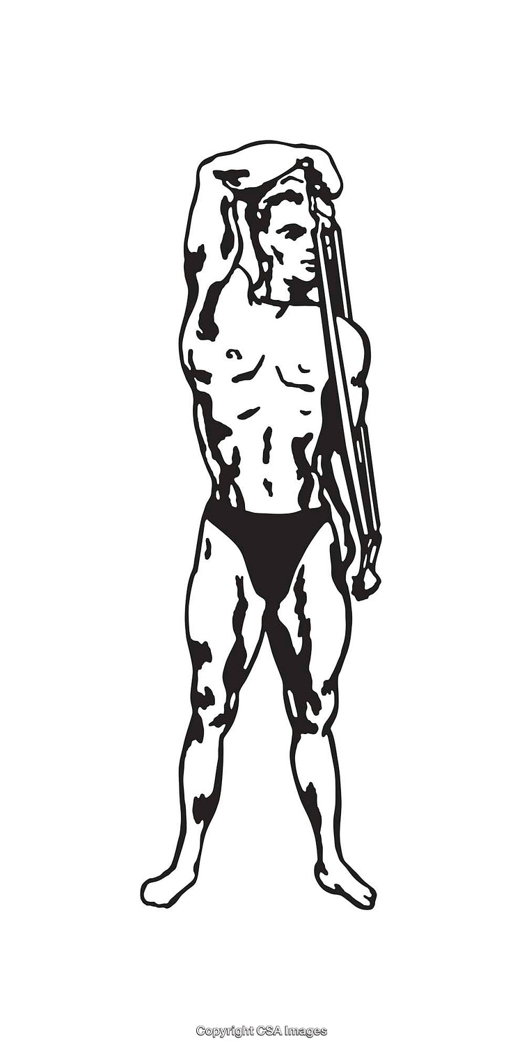 Black and White Illustration of a Standing Male Figure in Classic Pose