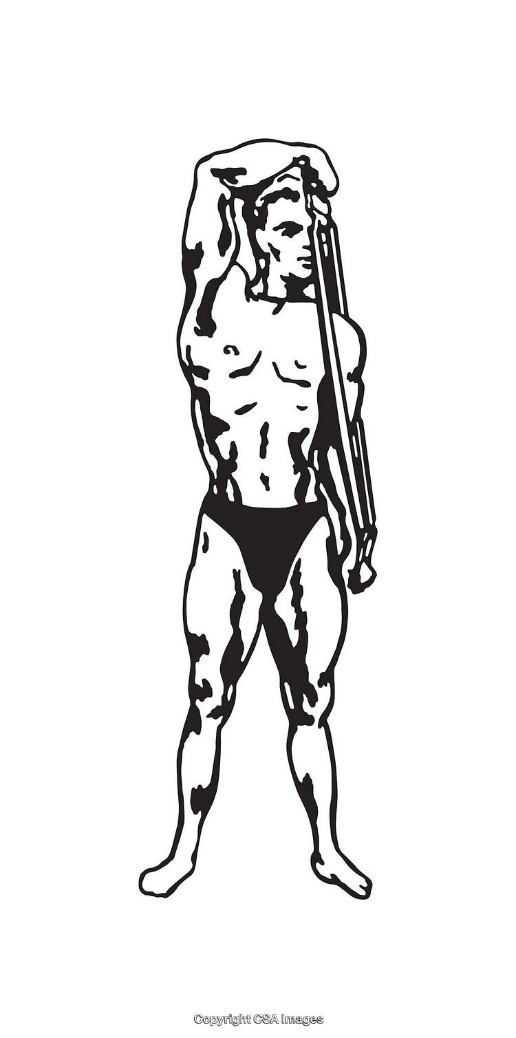 Black and White Illustration of a Standing Male Figure in Classic Pose