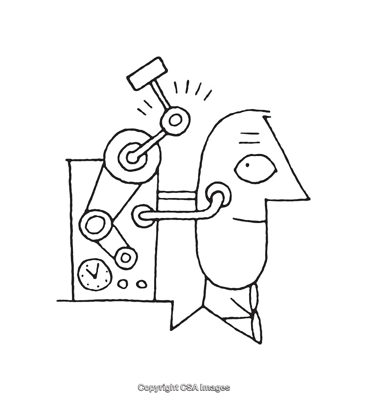 Abstract Black and White Illustration of Person with Mechanical Device