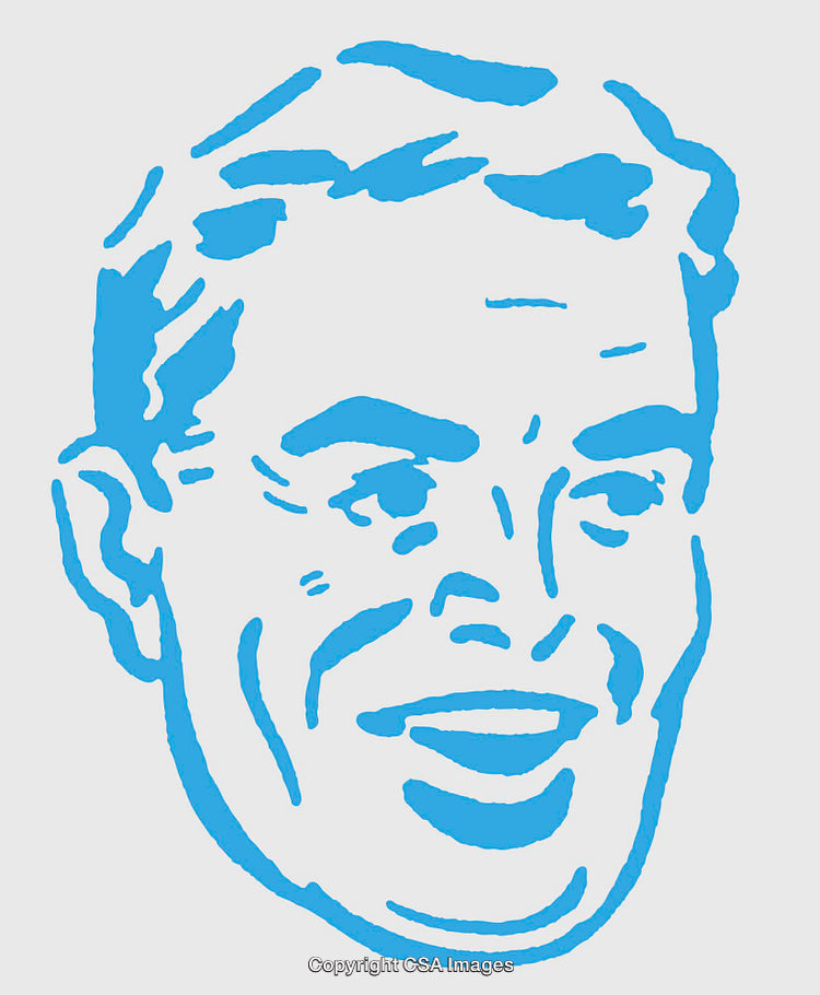 Blue Colored Line Art Illustration of a Smiling Man's Face