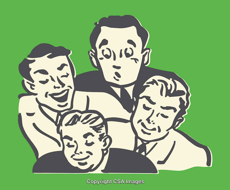 Four People in Retro Style on Green Background