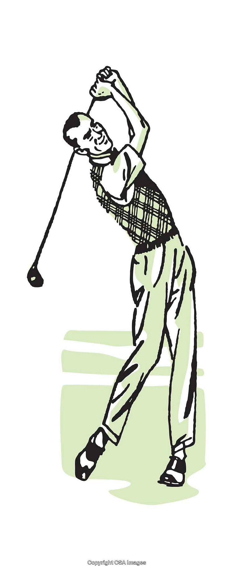 Vintage Illustration of a Golfer Swinging a Golf Club in Action Pose