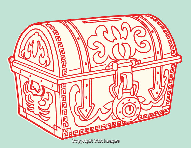Colorful Line Art of an Ornate Locked Treasure Chest Design