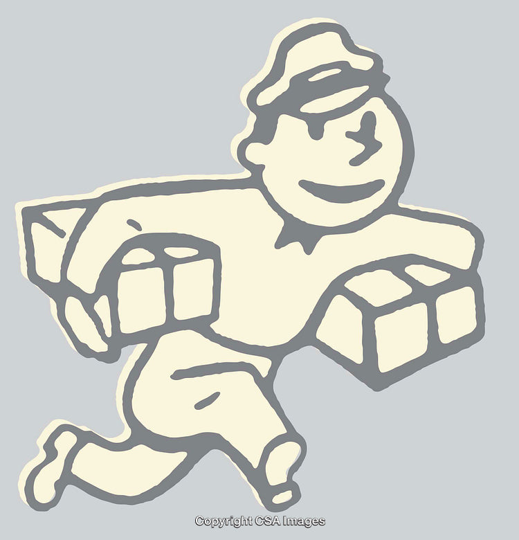 Retro Illustration of a Courier Carrying Parcels in Motion