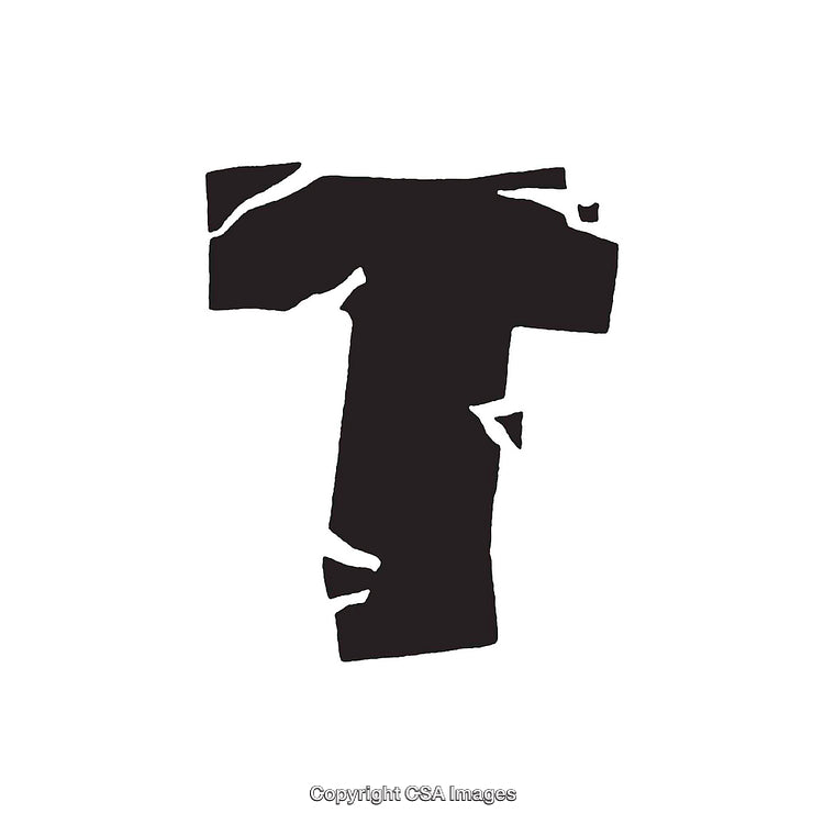 Stylized Black Letter T with Rough Textured Appearance