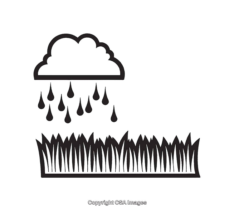 Black and White Line Art of Rain Falling on Fresh Grass
