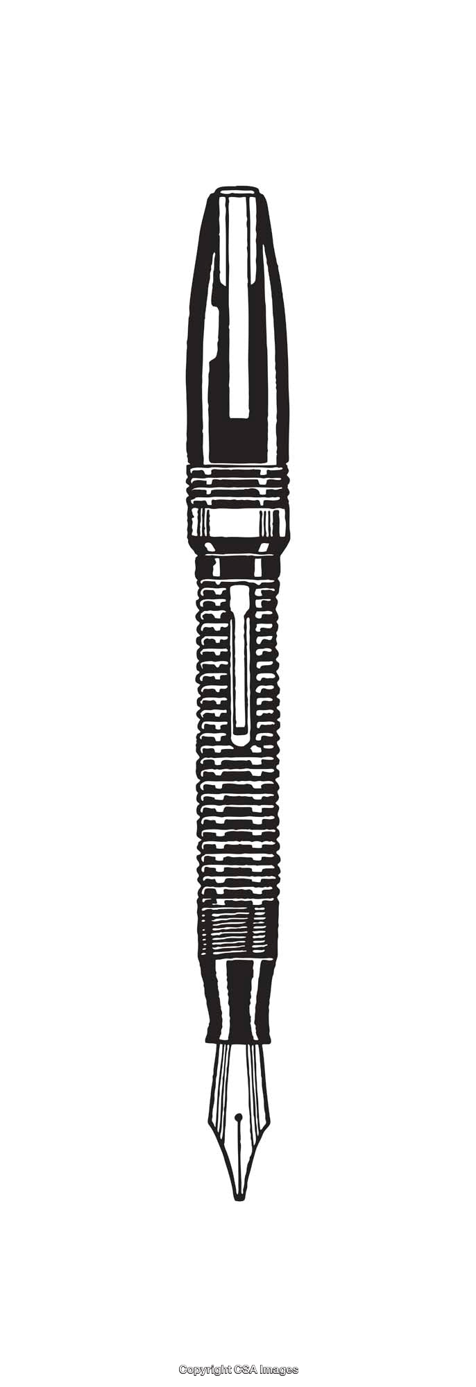 Detailed Black and White Illustration of a Fountain Pen Nib