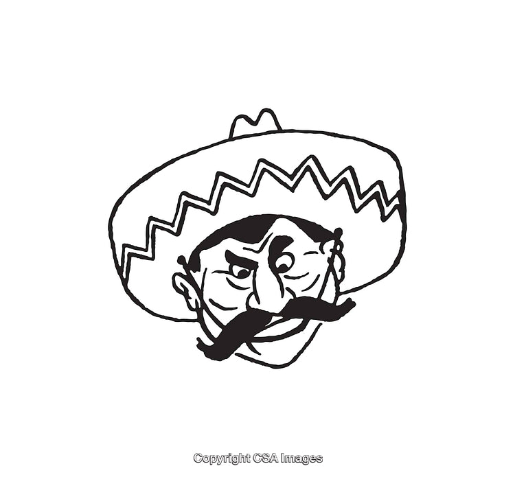Black and White Line Art of a Sombrero-Clad Person in Bold Style
