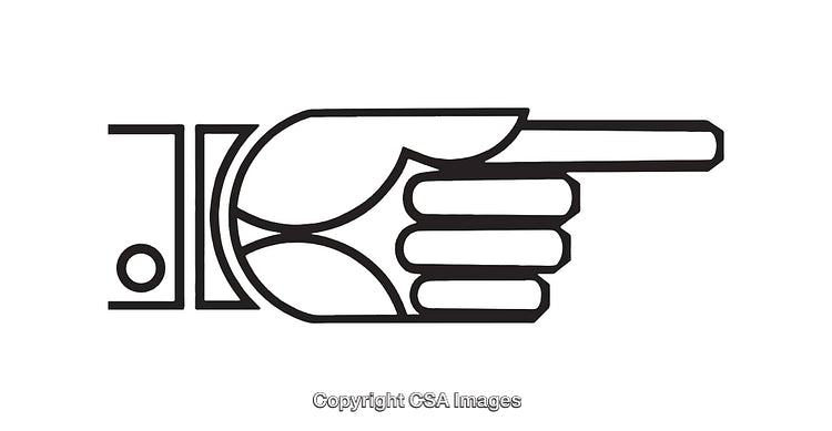 Black and White Line Art of a Pointing Hand Illustration