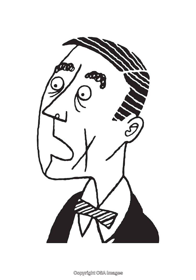 Black and White Line Art of a Surprised Gentleman in Formal Attire