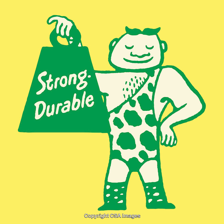 Retro Style Illustration of Strength and Durability in Green on Yellow Background