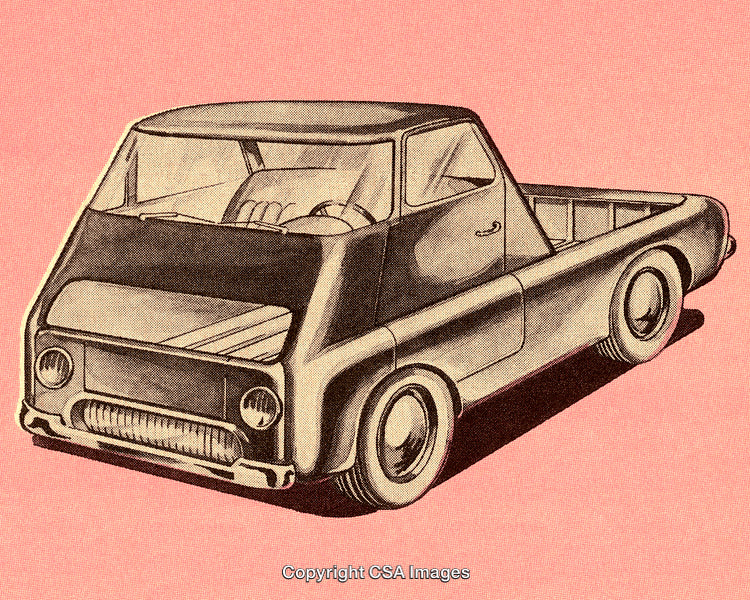 Vintage Styled Pickup Truck Illustration on a Pink Background