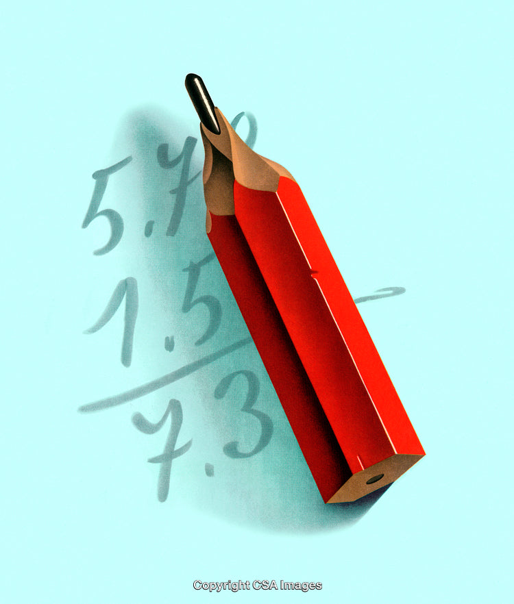 Creative Dual-Lensed Red Colored Pencil with Mathematical Precision on Blue Background