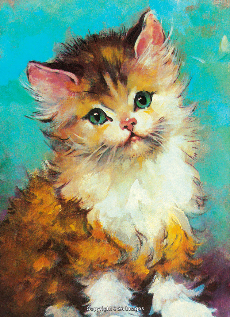 Charming Painting of a Cute Kitten with Vibrant Colors and Expressive Eyes