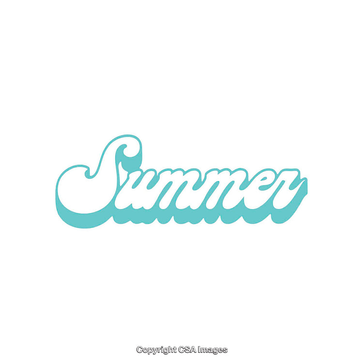 Stylized Summer Text Design with Aqua Blue Calligraphy on White