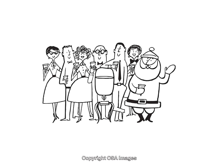 Corporate Christmas Celebration Illustration Featuring Santa Claus and Business Professionals