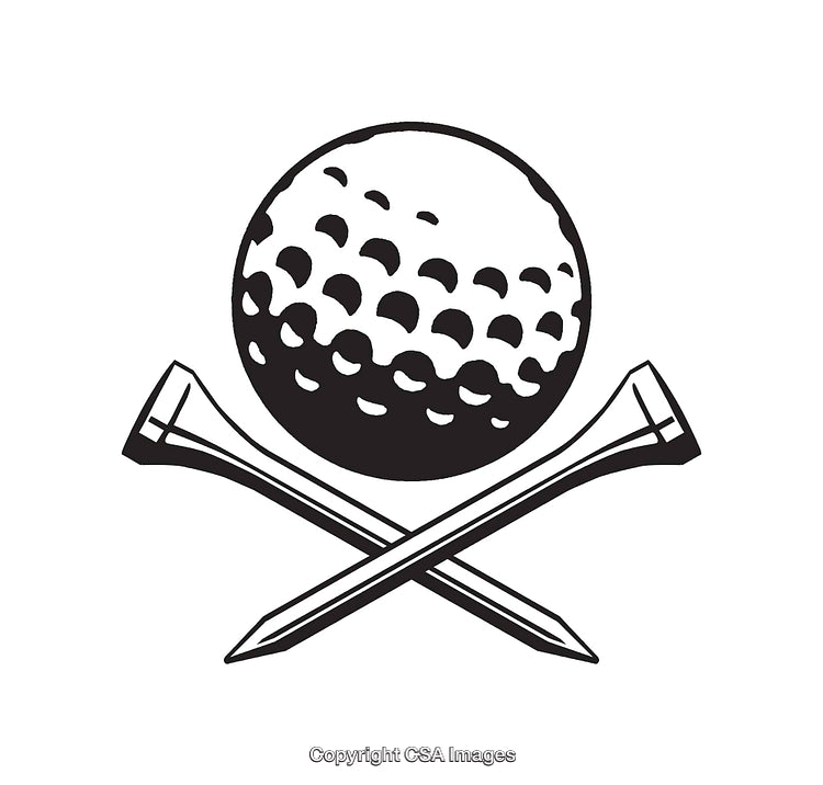 Black and White Illustration of Golf Ball and Crossed Tees