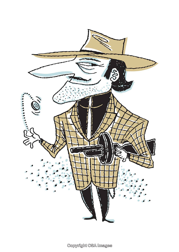 Vintage Gangster Cartoon Illustration With Hat And Tommy Gun