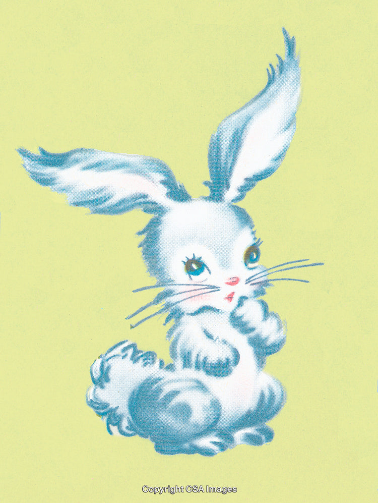 Adorable Cartoon Bunny with Fluffy Fur on a Pastel Yellow Background