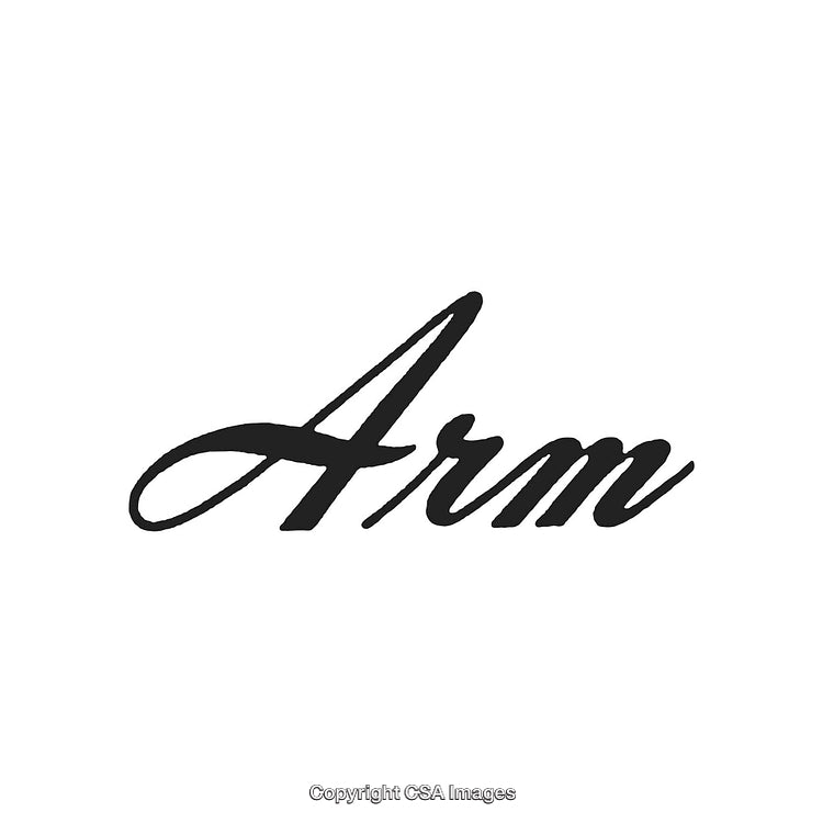 Elegant Handwritten Word 'Arm' in Black on a White Background