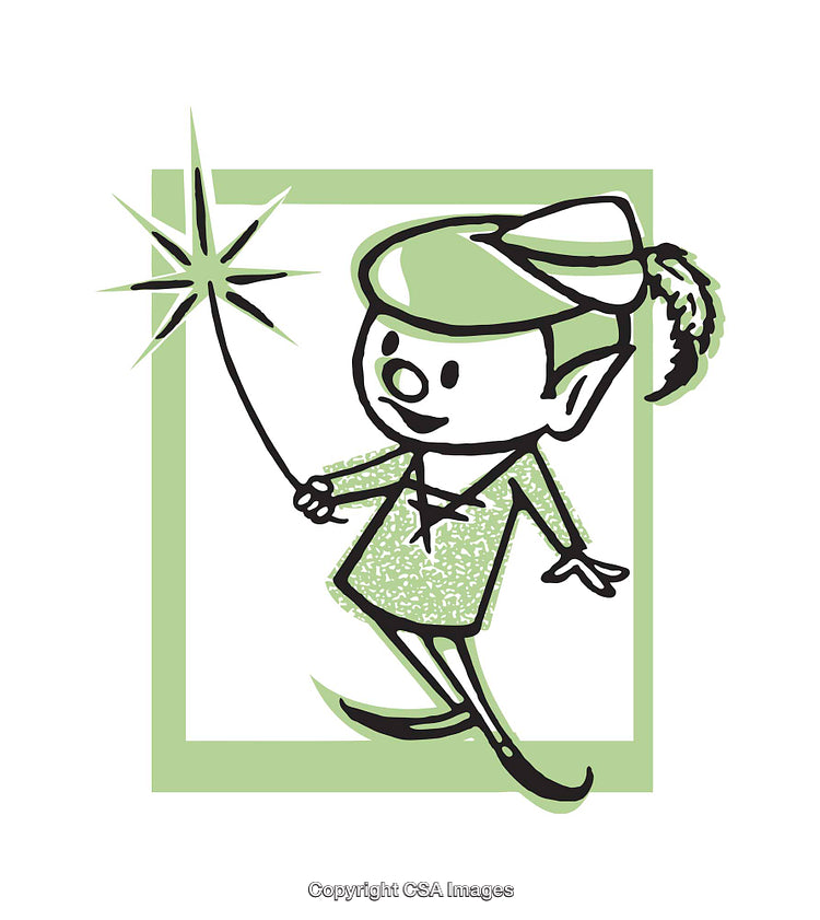 Playful Illustration of a Cartoon Elf in Green with a Sparkle