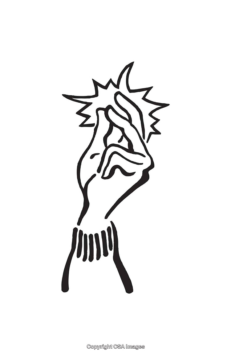 Black and White Line Art Illustration of a Hand in Creative Motion