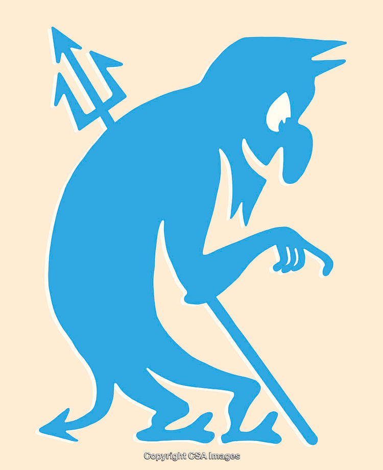 Blue Silhouette Illustration of a Devil Holding a Trident Staff