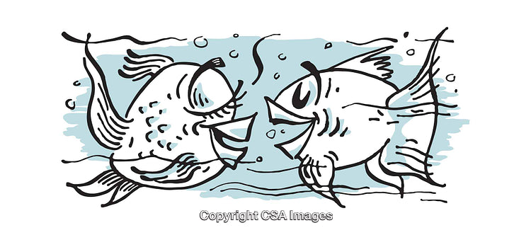 Colorful Illustration of Two Playful Fish Interacting in a Water Scene