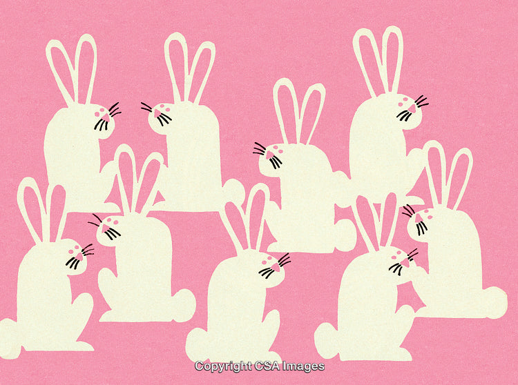 Cute Illustration of Playful White Rabbits on a Pink Background
