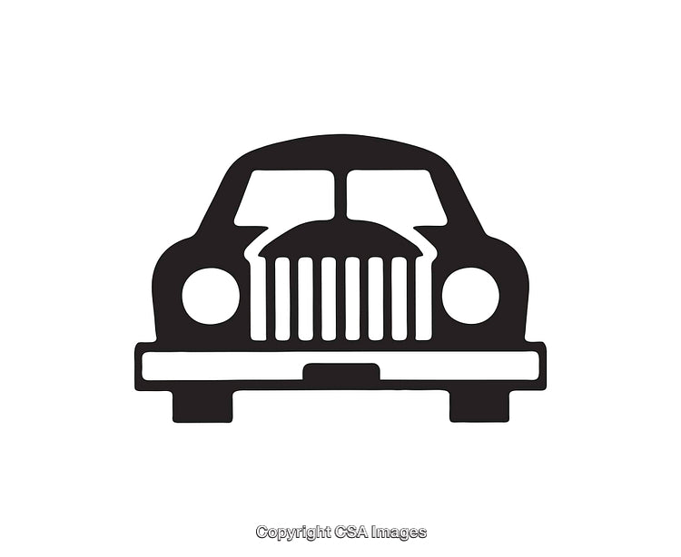 Classic Car Icon Illustrated in Bold Black and White Line Art