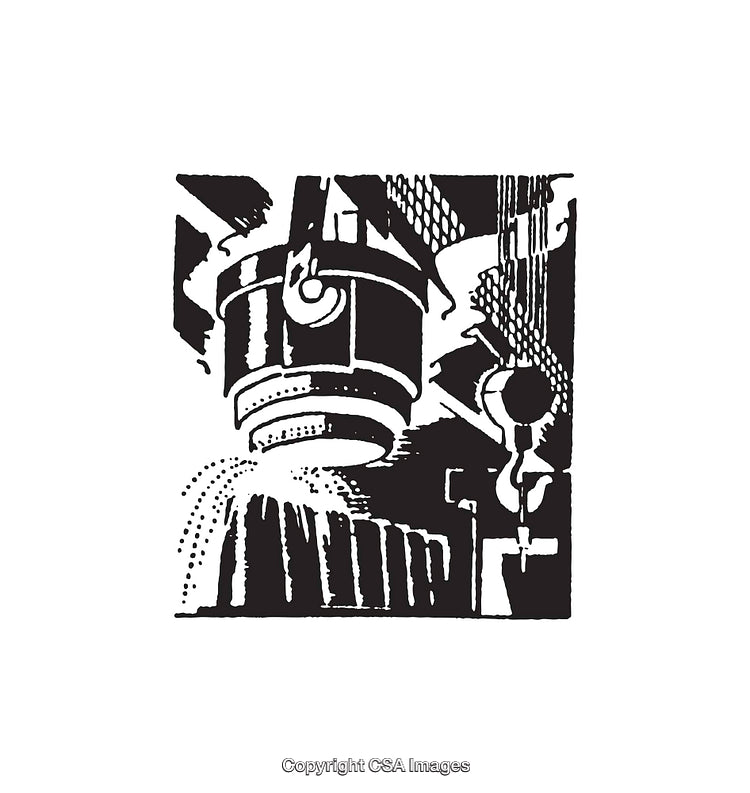 Black and White Line Art Illustration of Steel Manufacturing Process