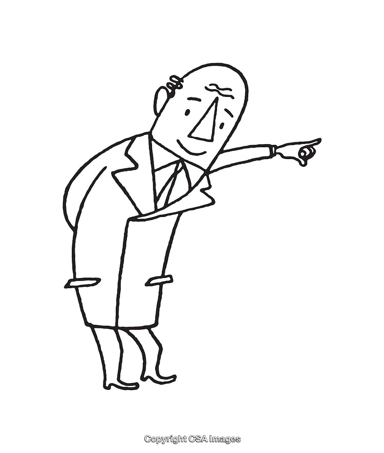 Cartoon Style Black And White Illustration of a Person Pointing