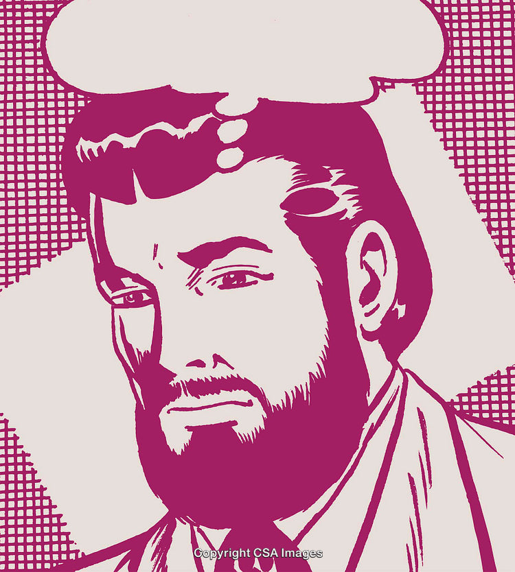 Retro Pop Art Illustration of a Pensive Man Thinking With a Blank Thought Bubble