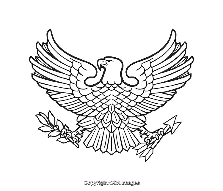 Black and White Illustration of an Eagle with Outstretched Wings