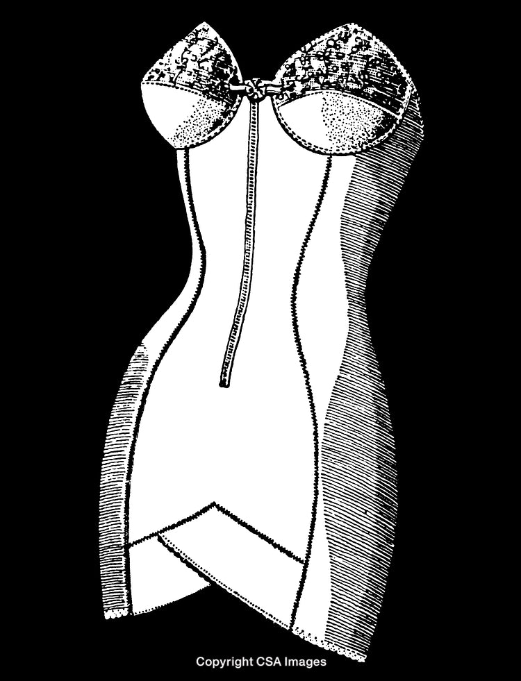 Detailed Engraving of Corset Design on Black Background