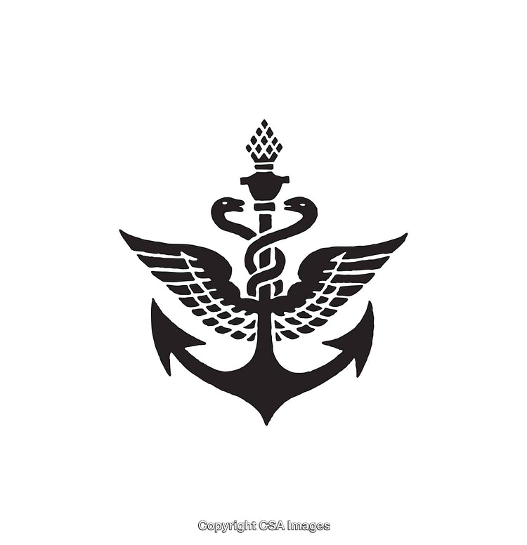 Monochrome Emblem Featuring Caduceus Wings and Anchor Symbol