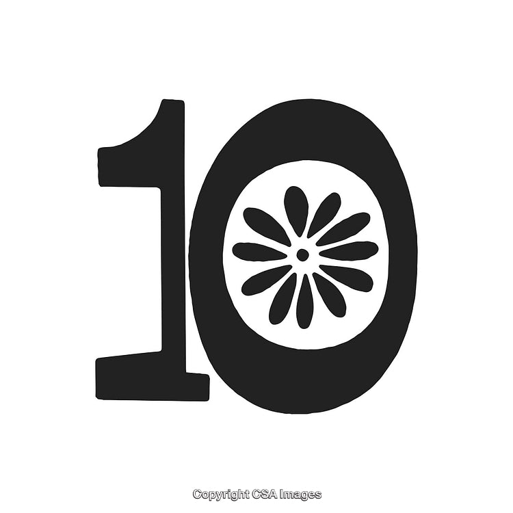 Number Ten Icon with Floral Design Inside Circular Element