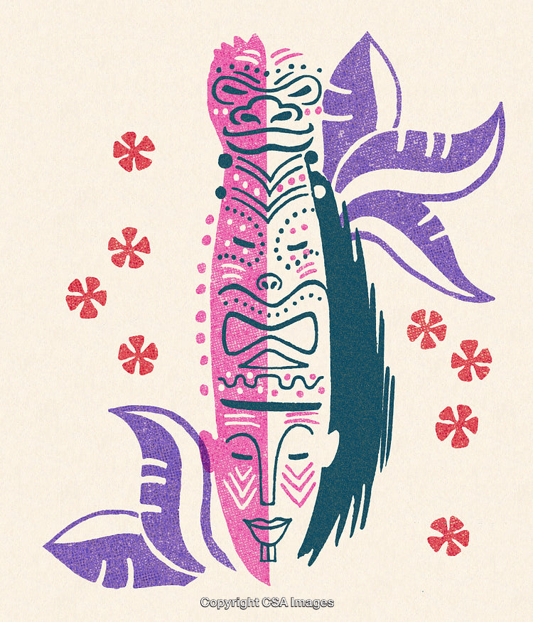 Colorful Abstract Illustration of Tribal Mask with Decorative Patterns