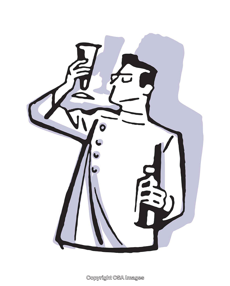 Illustration of a Scientist Examining Chemicals in Laboratory